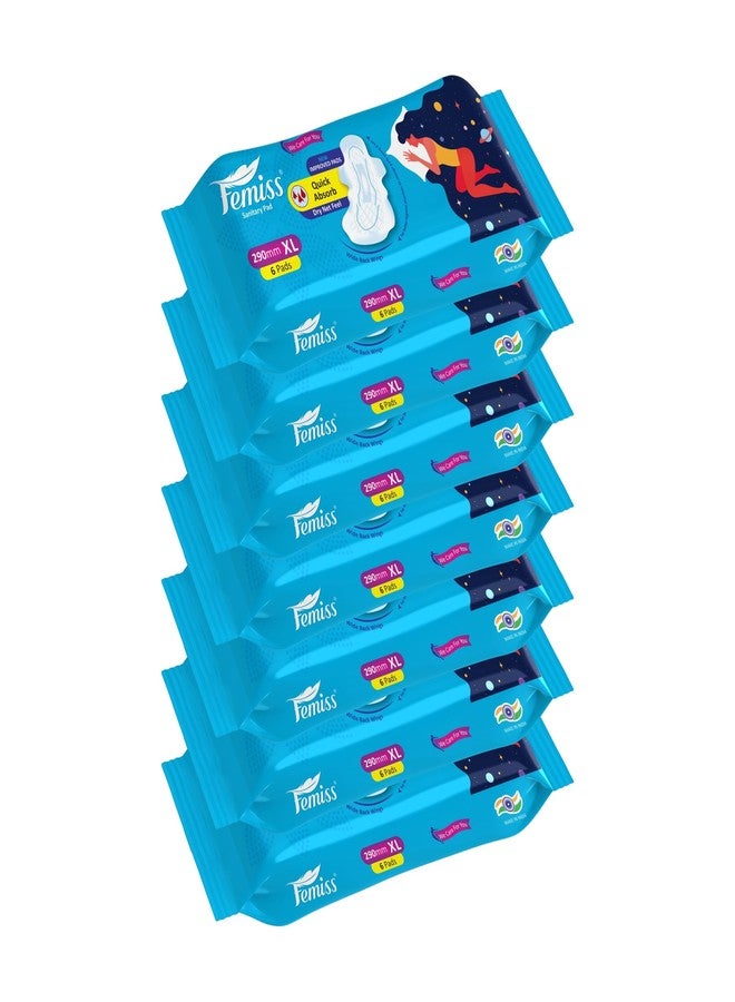 Femiss Soft & Rash Free Sanitary Pads for Women and Girls (42 Count)|Quick Absorption|Heavy Flow|Leakage-Proof| (XL-Size, 290 MM, 6 Pads Each, Pack of 7) - Image 1